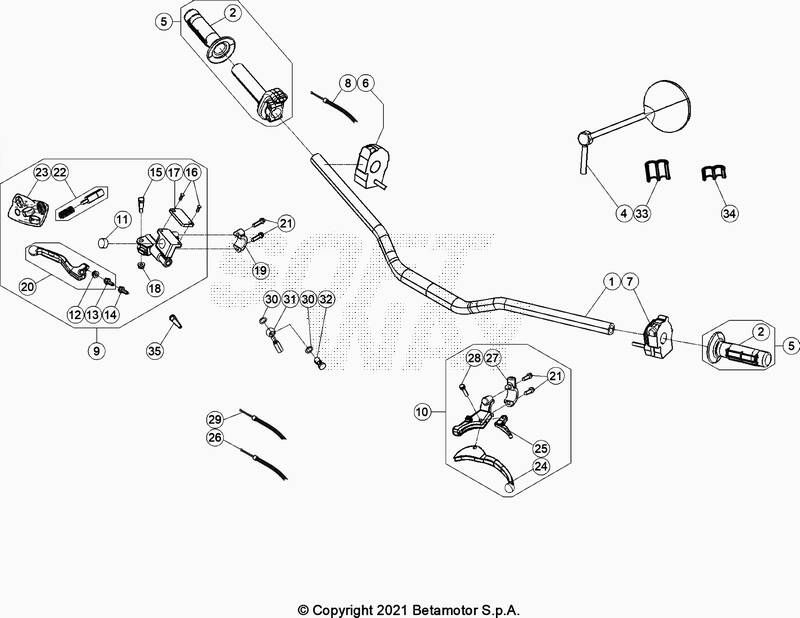 GUIDON COMMANDE POUR BETA 50 SUPERMOTARD SPORT BLANC 2021